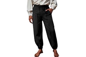 Runcati Mens Medieval Pirate Cotton Pants Renaissance Viking Costume Trousers Halloween Baggy Tapered Harem Pants