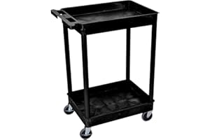 Luxor Mobile 37.5" H Multipurpose Utility Supply Tub Cart with 2 Shelves and Push Handle - Black