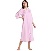 Miss Elaine Long Seersucker Women's Robe, Pockets and Zipper with Front Embroidered Trim, Sleepwear & Loungewear (Large, Pink/White Check)