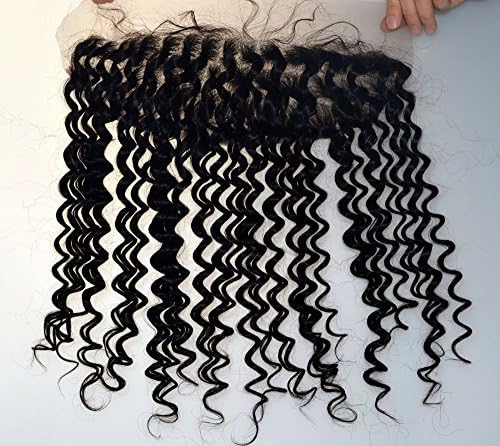 Length 8" 10" 12" 14" 16"18"20" 100% Brazilian Human Hair Lace Frontal Closure Ear to Ear Natural Black Deep Wavy(Lace 13"X6" 14")
