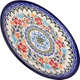 Polish Pottery Ceramika Boleslawiec, 1102/238, Dessert Plate 19, 7 1/2 Inches in Diameter, Royal Blue Patterns with Red Cornflower and Blue Butterflies Motif