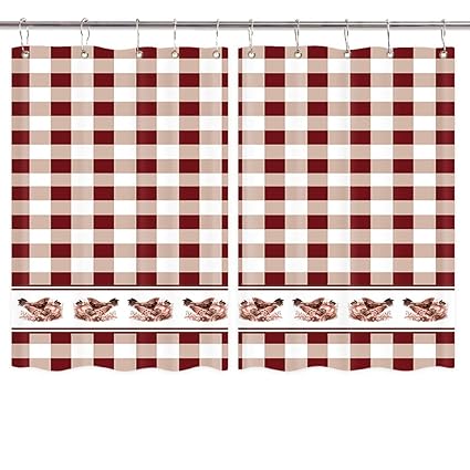Red And White Checkered Kitchen Window Curtains Farmhouse Animals