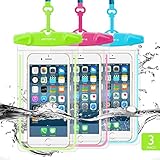 Universal Waterproof Case, FITFORT 3 Pack Cellphone Dry Bag/ Pouch, Transparent Sensitive PVC Screen for iPhone 7/6/6 Plus/SE, Galaxy S7/S6,Note7,LG Up to 5.5Inch(Blue+Green+Rose Red)