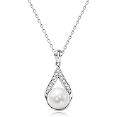 Valentine's Day Gifts for Women Wife Pearl Necklaces for Women Pendant Tear Drop Necklace Sterling Silver - Natural Single Pearl Pendant Elegant Jewelry Gifts for Anniversary Christmas Mothers Day