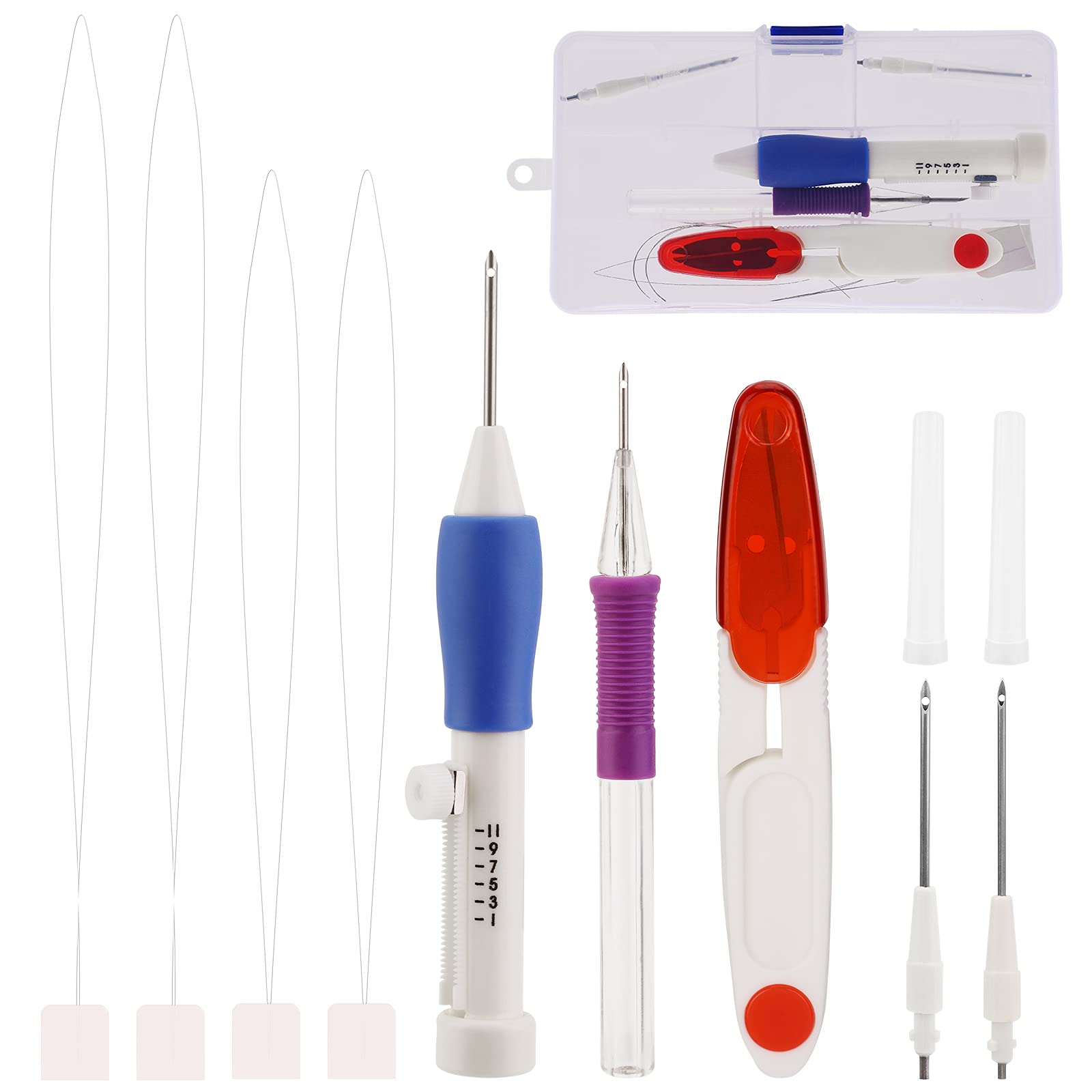 MWOOT DIY Magic Embroidery Pen Knitting Stitching Tool kit,Adjustable Punch Needles Threaders Set with Storage Box for Embroidery Floss Cross Stitching Beginners