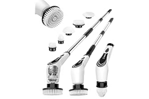 LXLU Electric Spin Scrubber, Shower Scrubber with 8 Brush Heads with Adjustable Extension Handle, 2H Power Dual Speed, IPX7 Waterproof for Kitchen, Sink, Bathroom, Shower, Tile, LX-a