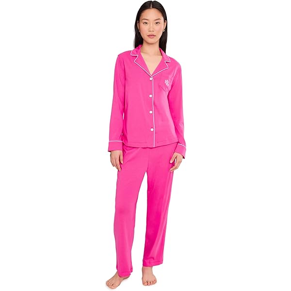 Lauren Ralph Lauren Womens Knit Long Sleeve Notch Collar Long