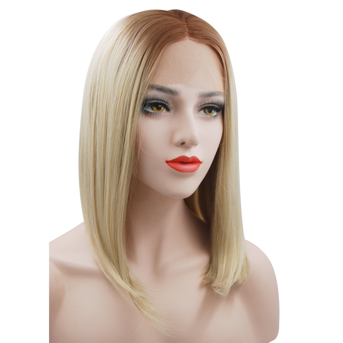 eNilecor Blonde Wig, Lace Front Wigs Straight Bob Wigs Medium Long Shoulder Length Synthetic Hair Replacement Wig Ombre 2 Tone for Women (14\
