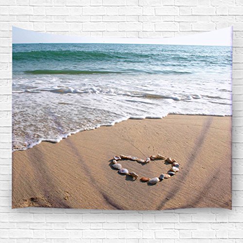 Ocean Wall Tapestry by Goodbath, Heart Shaped Seashell on Tropcial Paradise Beach Wall Hangings Tapestries for Living Room Bedroom Dorm , 80