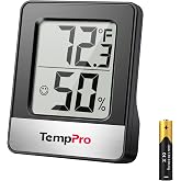 TempPro TempAir Digital Hygrometer Indoor Thermometer | Humidity Meter Room Thermometer with Temperature and Humidity Monitor Mini Hygrometer, Black