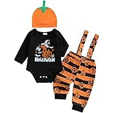 BemeyourBBs My First Halloween Baby Boy Outfit Long Sleeve Pumpkin Romper Pants Set with Beanie Hat Newborn Boy Fall Clothes