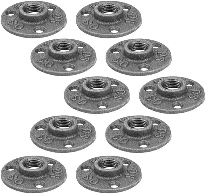 Iron Pipe Flange, 10pcs Black Malleable Iron Floor Flange BSP Threaded Fitting Pipe Fittings Antique Wall Flange(DN15 1/2‘’)