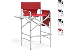 SFIHOME Directors Chair, 31”Tall Foldable Chair, Folding Aluminum Frame Makeup Artist Chair, Portable Camping Chair with Side Table, Cup Holder and Pockets, 250lbs Capacity (Cherry Red)
