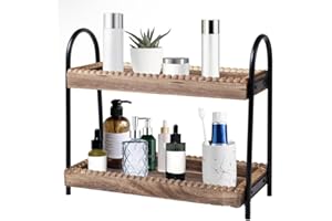 Perfume Organizer Makeup Stand with 2 Tier Medium Bathroom Counter for Vanity Tray Skincare Display Iron Wood Combined Cosmet