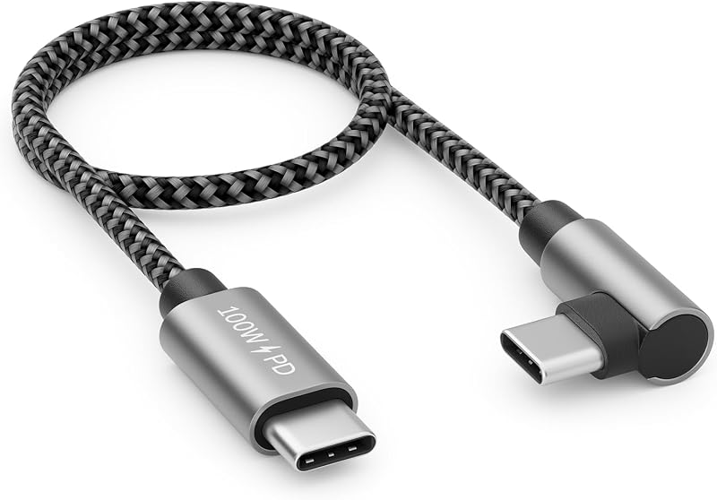 0,30m USB-C Kabel 100W 90° gewinkelt USB-C auf USB-C