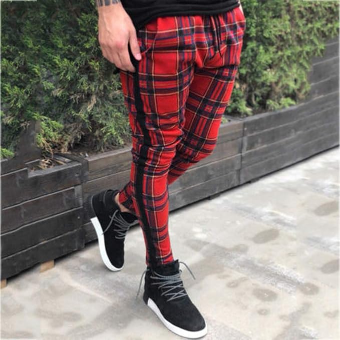 Pantalon a cuadros rojo Ajustado
