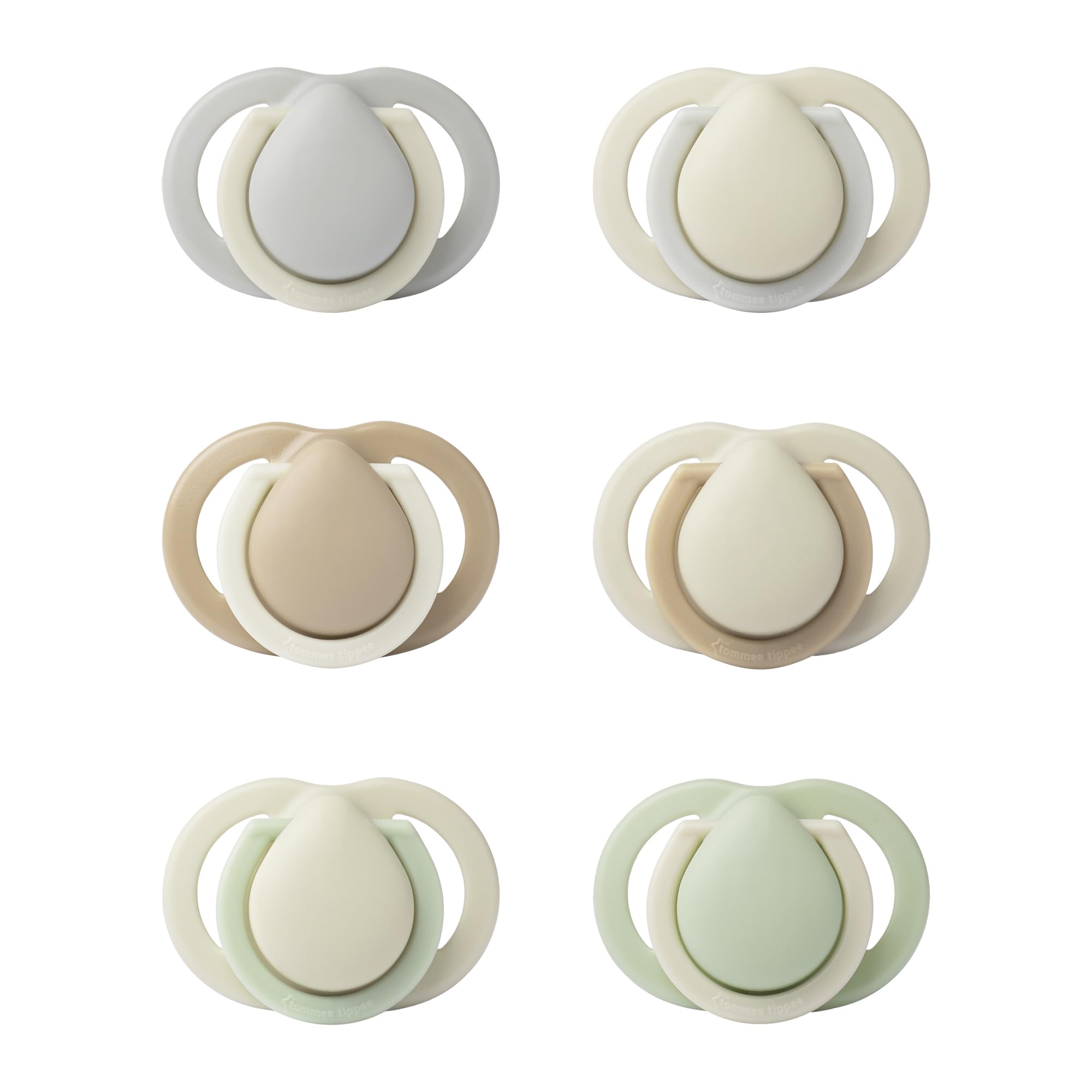 Tommee Tippee Newborn Soothers, 0-2 Months, Muted Colours, Matte Texture, Symmetrical Design, Pack of 6