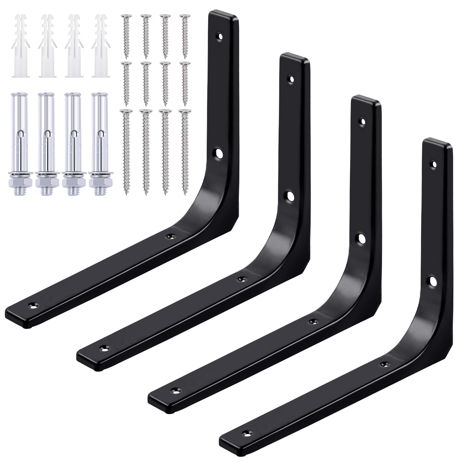 Tanstic 4 Pack 10 Inch L Shape Shelf Brackets, Heavy Duty Decorative Shelf Brackets Wall Floating Shelf Bracket, L Corner Brace Angle Brackets Shelf Support with Screws for DIY Shelving(Black)