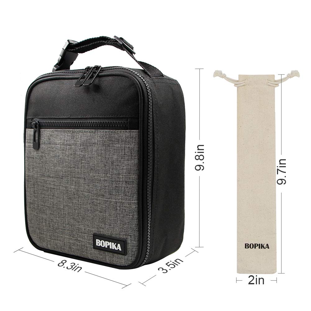 Insulated Lunch Bag, Bento Lunch Bag Thermal Cooler Meal Prep Lunch Bag with Portable Tableware Carrying Bag For Men &Women &Kids (Grey &Black)