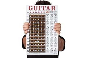 A New Song Music Laminated Guitar Chord & Fretboard Note Chart Instructional Easy Poster for Beginners Chords & Notes 11"x17"