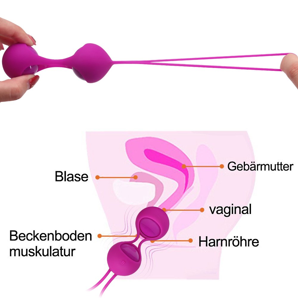 2 IN 1 Liebeskugeln Beckenboden Training mit Vibration, Attraktives Kegel Ball(Ø 34 mm) mit Super Flex-Silikon & Schwingkern für Genuß und Training,Herausnehmbar