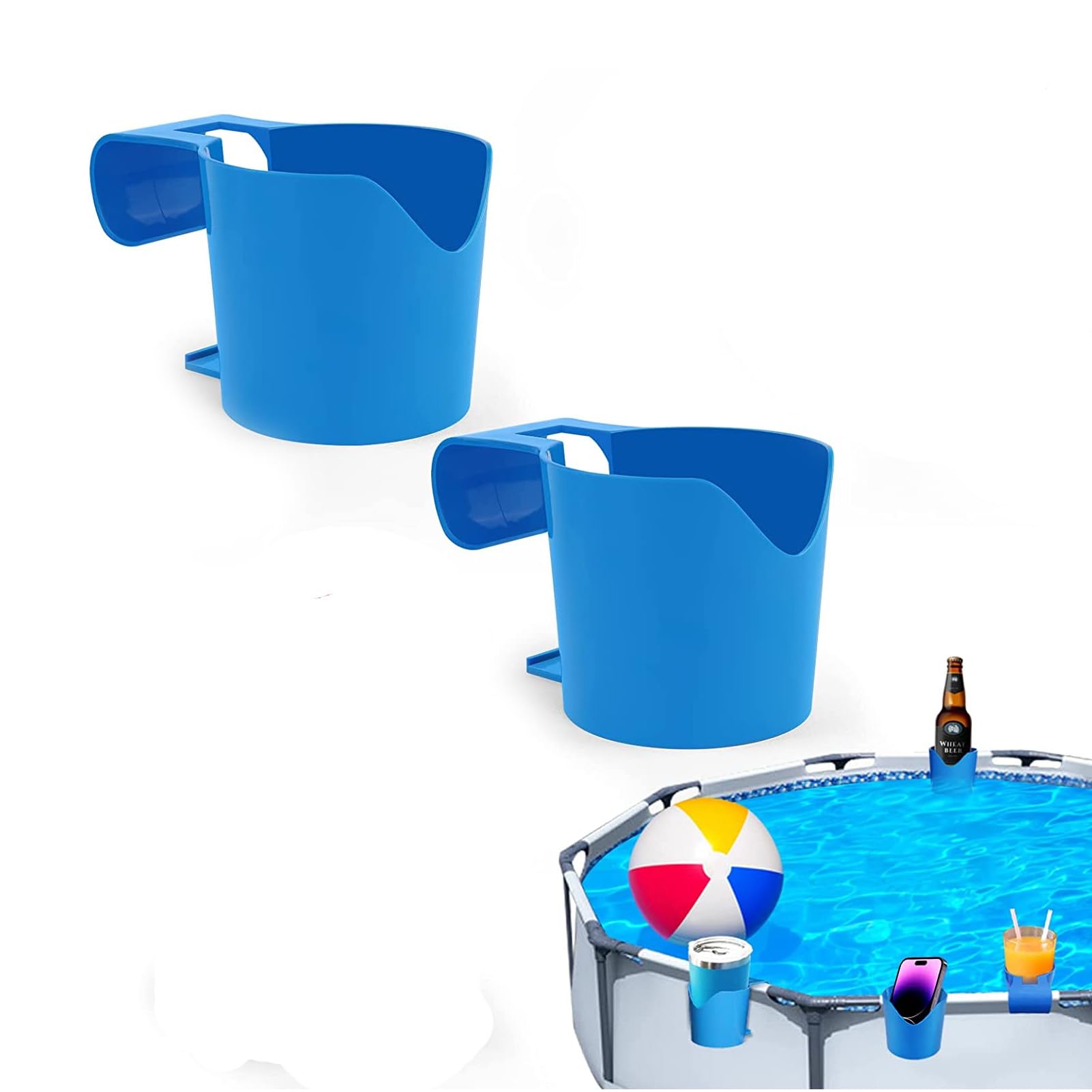 HDAKDDHG 2Pcs Poolside Cup Holder for Above Ground Swimming Pool, Fits 2” Or Less Poolside Round Top Bar (Blue)