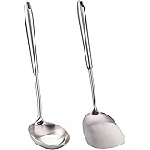 FJNATINH Wok Spatula and Soup Ladle Set - 304 Stainless Steel Wok Utensil Tools Set, 2 Pieces All Metal Cooking Kitchen Utensils,Chinese Wok Accessories for Cast Iron/Carbon Steel Wok
