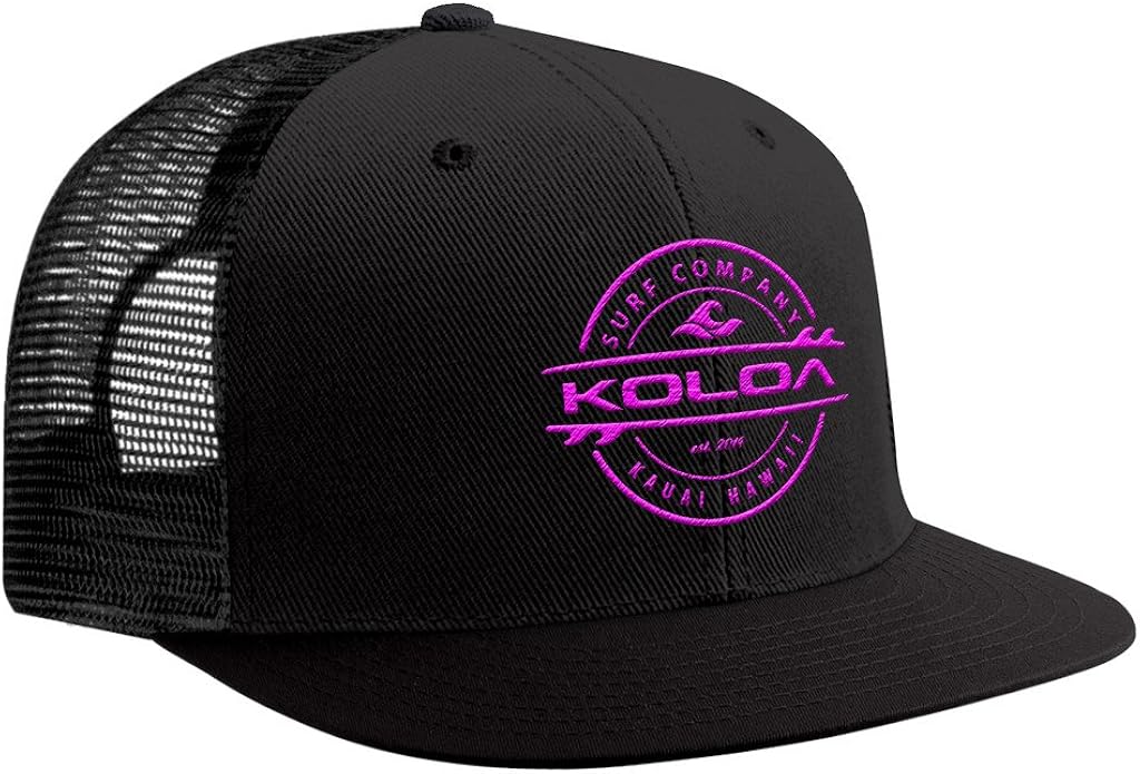Koloa Surf Thruster Logo Mesh Back Trucker Hat in Black with Pink Logo