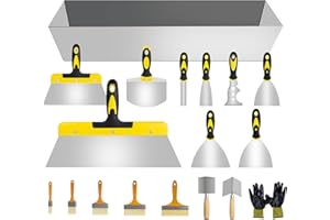 DIGNEW 18 pcs Putty Knife Set,Drywall Knife,Espatulas Drywall Kit With Mud Pan,1” 2” 3” 4” 5” 6” Spackle Knife,7” 10” 14” Taping Knives,External Corner Trowel & Internal Corner Trowel,5 Brushes And Gloves