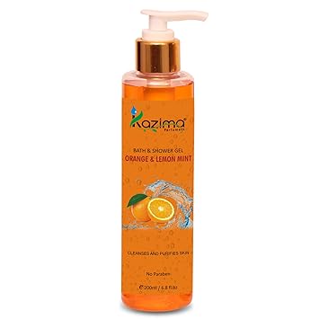 KAZIMA Orange & Lemon Mint Bath Shower Gel & Luxury Body Wash with Vitamins C (200ML) (Free From Parabens)