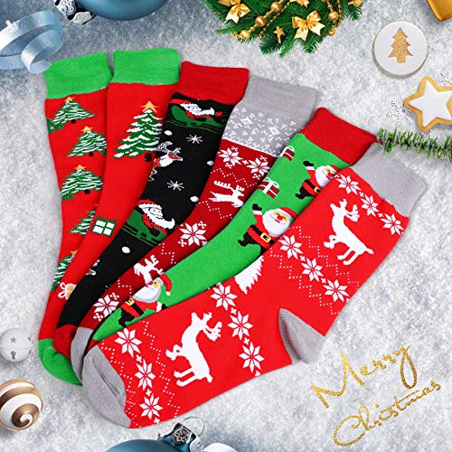 Mens Christmas Socks Funny Crew Socks for Men&Women Colorful Novelty Patterned Socks 6 Pairs US 7-13