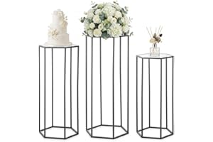 Inweder Cylinder Pedestal Stands for Party: Black Cylinder Stands Hexagon Display Columns Flower Stand Floor Vase for Wedding