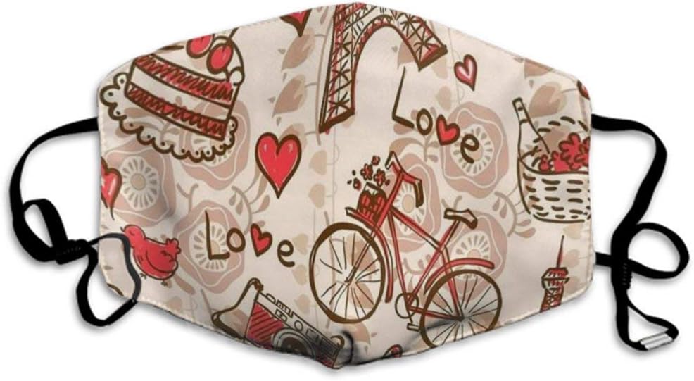 Mouth Mask Earloop Mouth Masks Fashion Polyester Breathable Mask - Paris Eiffel Tower Floral Lovely Adjustable Elastic Band Windproof Face And Nose Cover, Reusable & Washable