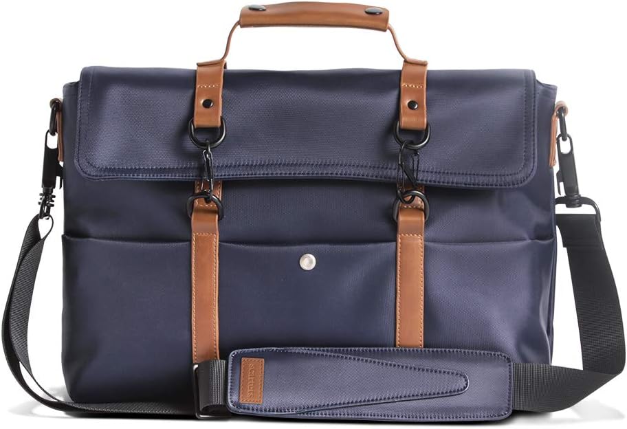 Scarters™ Originals Premium Splash-Proof Canvas Navy Blue Messenger Bag with Faux Leather Styling for up to 14 inch Laptop/MacBook: The Retro