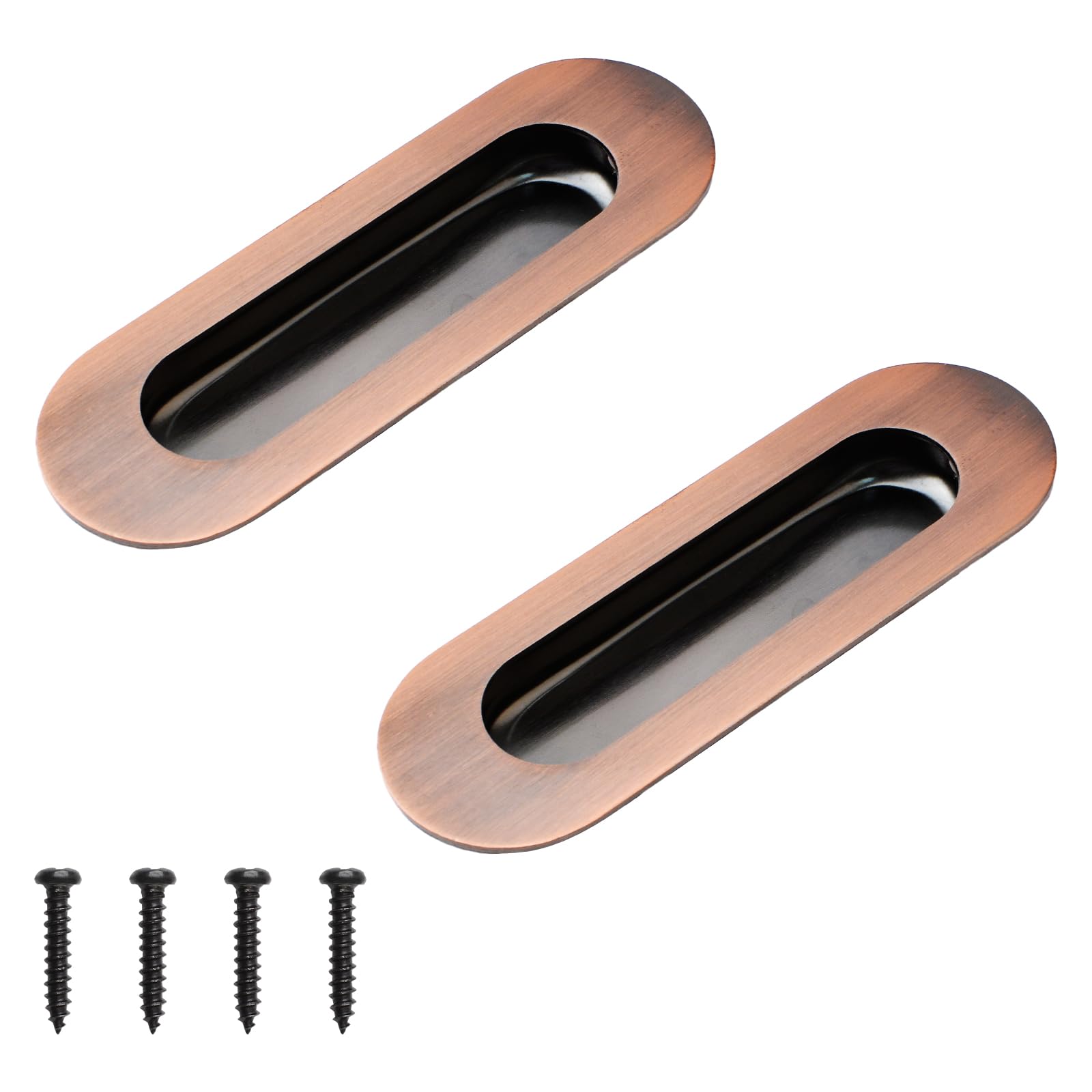 MOROBOR Embedded Sliding Door Handle, 2PCS Oval Stainless Steel Side Hole Flush Pull Recessed Finger Pulls with Hidden Screws for Drawer Cupboard Wardrobe (Red Bronze) — image 1