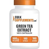 BulkSupplements.com Green Tea Extract Capsules - Green Tea Supplement, Green Tea Extract 500mg, Green Tea Pills - Vegan & Gluten Free, 1 Capsule per Serving, 180 Veg Capsules (Pack of 1)