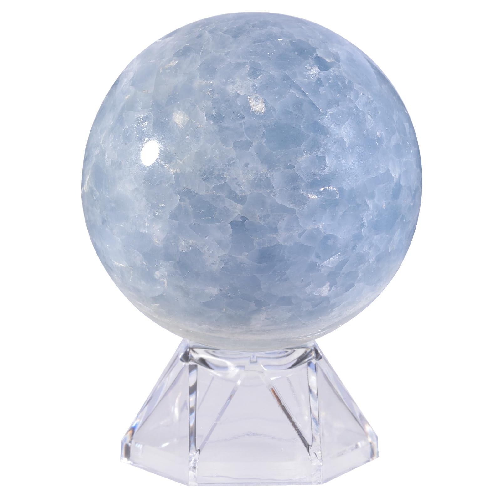 mookaitedecor 50-60mm Celestite Crystal Ball Sphere Ornament with Stand Crystals and Gemstones for Display Office Room Decor, Light Blue Celestite Stone Healing Crystal Ball with Gift Box