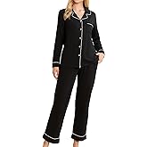 LYCY Womens Soft Pajama Set Long Sleeve with Pockets Button Up Sleepwear Lounge Pjs 2-Piece