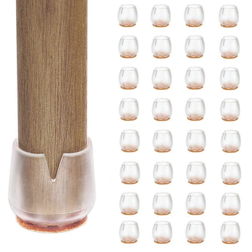 CHBKT Round Silicone 32PCS Chair Leg Caps, Transparent, Anti-Scratches Feet Pads, Non-slip Felt Pads, Suitable for 12-16mm Diameter