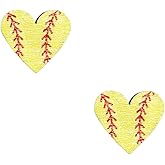 2 Pairs Soccer Heart Shape Stud Earrings, Soccer Wooden Earrings for Women, Softball Basketball Sports Stud Earrings for Player Fan, Creative Earrings for Women Men Player Fan Gifts