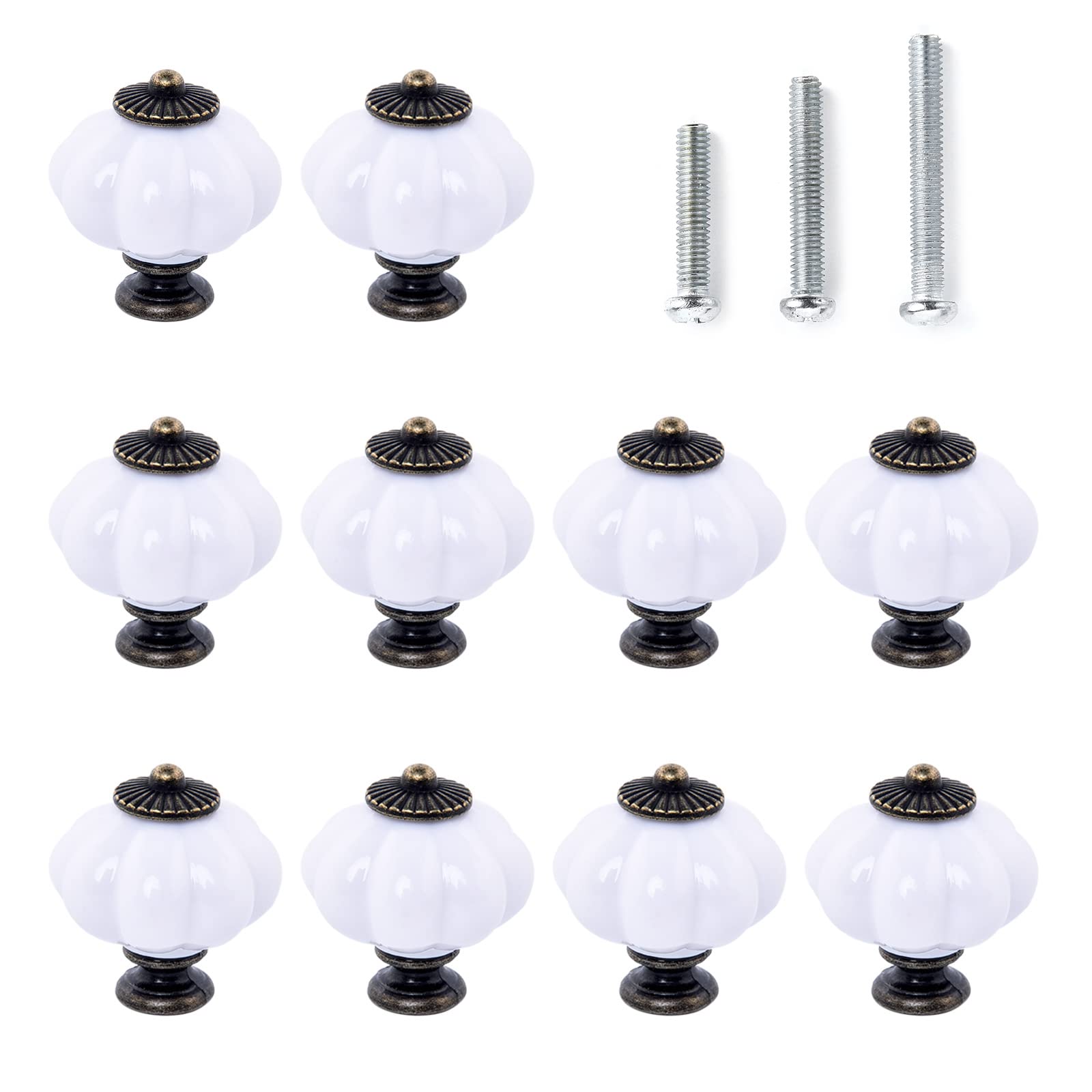 IEIK Acrylic Pumpkin Knobs, White Cabinet knobs Set of 10 Vintage