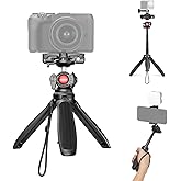 NEEWER TP38 Phone Camera Tripod, 15" Extendable Selfie Stick Metal Stand with Phone Holder, Action Camera Adapter Compatible with Hero 12 11 10 9, 360° Ball Head Travel Tripod for Vlogging