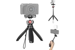 NEEWER TP38 Phone Camera Tripod, 15" Extendable Selfie Stick Metal Tripod Stand with Phone Holder, Action Camera Adapter Comp