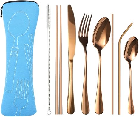 Reusable Travel Utensils Cutlery Set With Case Stainless Steel Portable Flatware Set Silverware Set For Camping Picnic Office Or School Lunch Dishwasher Safe Blue Amazon Ca Home Kitchen