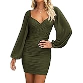 BTFBM Fall Dresses for Women 2025 Cross V Neck Mesh Long Sleeve Ruched Bodycon Formal Wedding Cocktail Short Dress