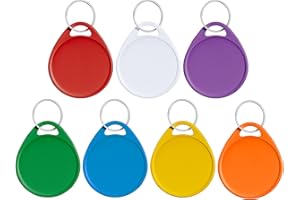 Uniclife 1.5 Inch Colorful Key Tags for Labeling Writable Round Plastic Key Chain Tags with Split Rings Sturdy Item Identifiers in 7 Assorted Colors, 50 Pack