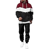 JMIERR Men's Hoodie Tracksuit 2 Pieces Set Novelty Color Block Pullover Fleece Hoodies Long Sleeve Casual Sweatshirt