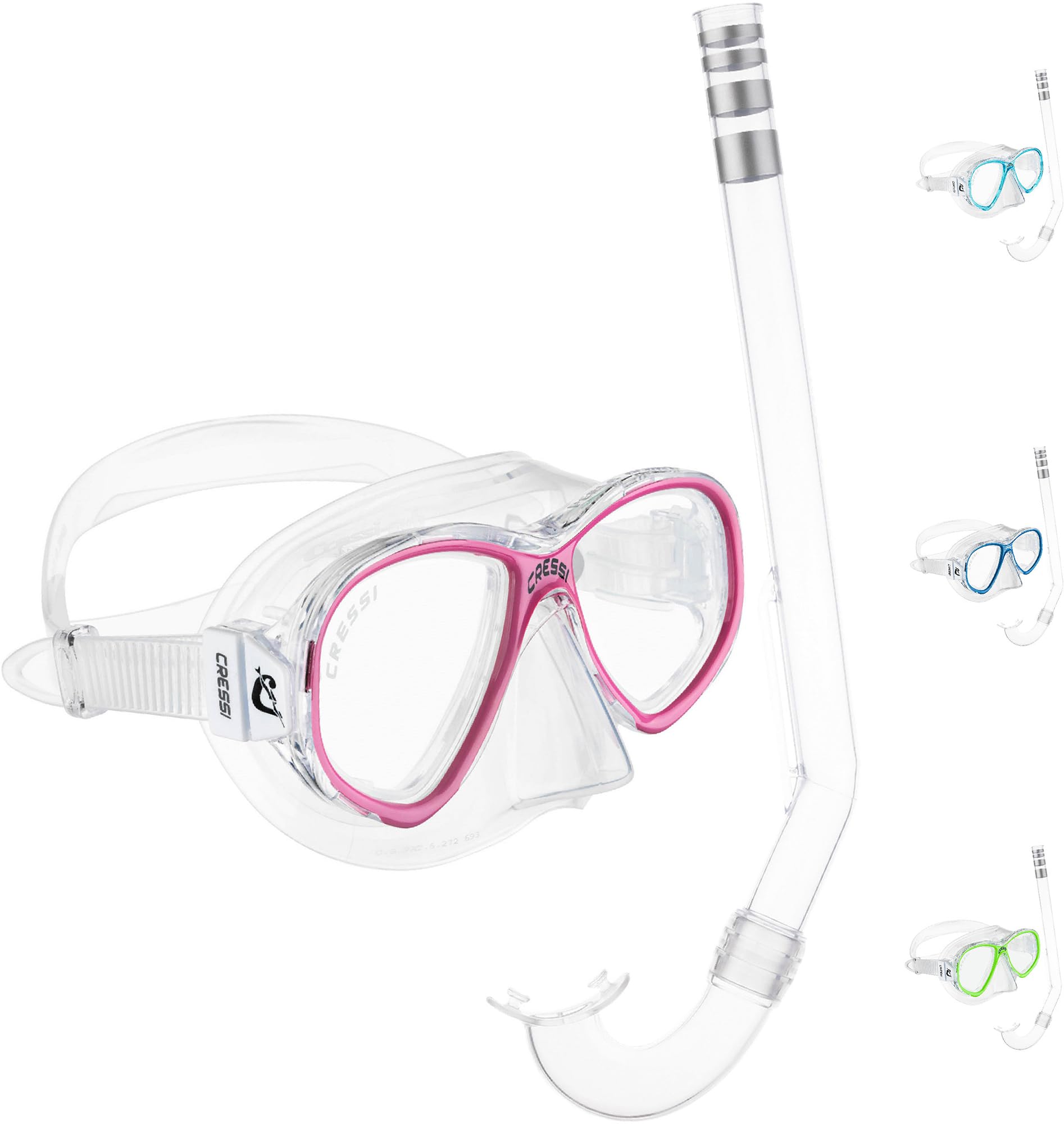 Cressi Perla Jr Snorkeling & Apnea - Combo Set Maske Perla Jr + Schnorchel Minigringo, Transparent/Rosa, Einheitsgröße, Junior Unisex