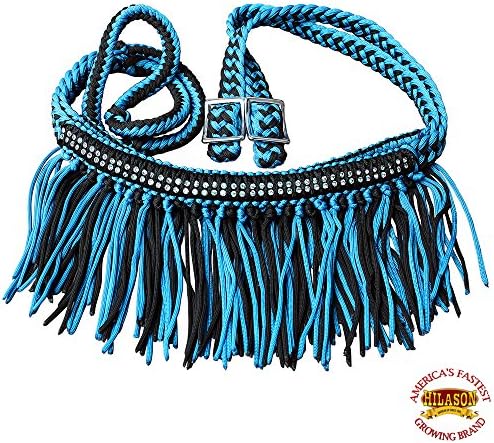 HILASON 1" X 8Ft Braided Barrel Horse Racing Reins Knots Fringe Crystal