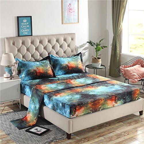 Juwenin Home Galaxy 3D Printing Bed Sheet Bedding Set, 100% Soft Microfiber Fitted Sheet (XK006, Full)
